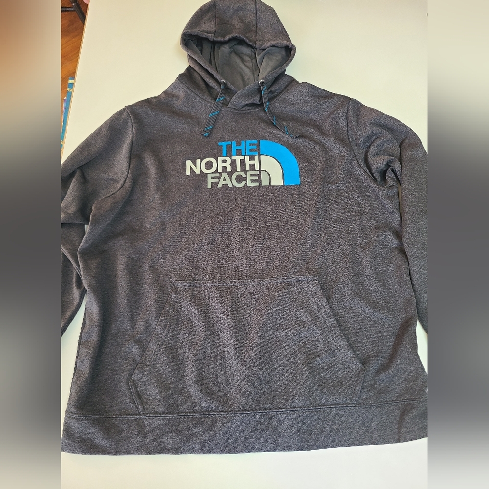 The North Face Men's Charcoal and Blue Hoodie